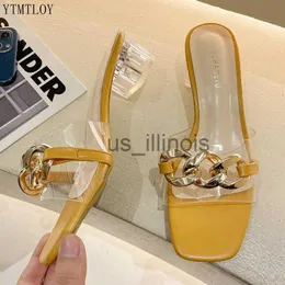 슬리퍼 패션 PVC 여성 신발 여름 스퀘어 힐 체인 Peep Toe 슬리퍼 얕은 ytmtloy zapatillas casa mujer sapatos femininos j230613