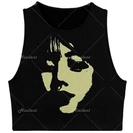 Women's Tanks Camis Streetwear Black Gothic graphics print basic Tank Tops Women Sleeveless Ribbed Knit Vest Top Cropped Feminino Y2K Backless Sexy 230612