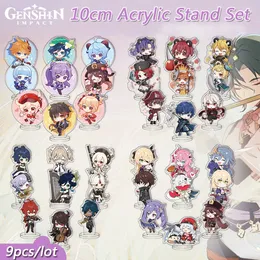 Key Rings 9PcsSet Genshin Impact Acrylic Stand Model Wendi Tartaglia Hu Tao Yae Miko Raiden Shogun Figure Decoration Action Plate Toys 230612