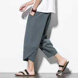 Мужские брюки лето 2023 мужской китайский стиль хлопковой белье из хлайта мужская ретро-уличная одежда пляжные шорты мужского повседневного теленка