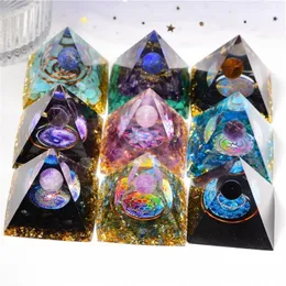 Orgonite Pirâmide Decoração Gerador de Energia Cura Bola de Cristal Reiki Chakra Proteção Meditação Estatuetas Resina Ornamento Feito à Mão Pjrfg