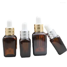 Depolama Şişeleri Kare Drop Şişesi Amber Cam Damla Masaj Pipet Kahverengi 30/50ml Esansiyel Yağ 15 PCS