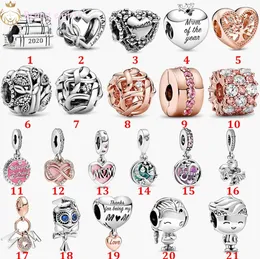 Dla Pandora Charms Sterling Srebrne koraliki Charm Bracelets Miłość Serce Dzień Matki Róło złota Łańcuch bezpieczeństwa Safele