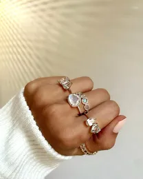 Кластерные кольца 5а, выявляя блокновая слеза, капля, в форме сердца, открытое кольцо для женщин, 2023 925 925 Серебряный серебряный