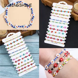 Anklets 12Pcsset Summer Colorful Rice Beads Daisy Sun Flower Anklet Necklace for Women Girls Acrylic Sweater Chain on Sandals 230612