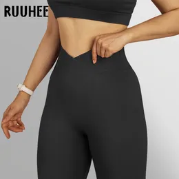 Yoga Outfit RUUHEE Crossover Seamless Leggings For Women Tie Dye Workout Scrunch Butt Lifting Fitness Pants 230612