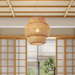 ペンダントランプ素朴なライトデザインハンド織りランプアートダイニングルームベッドルーム屋内カフェ装飾竹