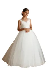Freebily Vestito Lungo Bambina Elegante Principessa Pizzo Floreale Chiffon Tutu Abito da Sera Cerimonia Damigella d'Onore Comunione Vestiti Bimba Festa di Compleanno Bianco 6 Anni