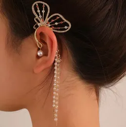 Urok Crystal Tassel Butterfly Single Ear Bone Clip Womens Frosty Pearl Kolczyki dla kobiet dziewczyn