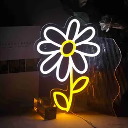 LED Neon Sign LED Neon Light Cute Daisy Flower Neon Sign Decoration Home Bar Hotel Bedroom Decorative Neon Lamp R230613