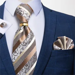 Cravatte DiBanGu Designer Cravatta da uomo Cravatta a righe floreali Paisley Cravatta di seta Fazzoletto da taschino Gemelli Cravatta con anello Set Abito da sposa Affari 230613