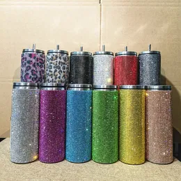 20oz Diamond Straight Tumblers Stainless Steel Water Bottles Colorful Shinny Drinking Cups Double Wall Insulated Tumbler JN13
