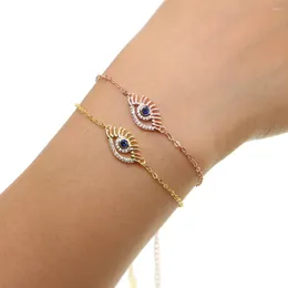 Charmarmband Försäljning Främjande modelänkkedja med turkiska ögonbelagd blå vit kubik zirkonarmband guld rospläterade smycken