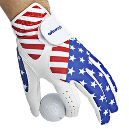 Cykelhandskar Golf American Flag Mens Left Hand Läder mjuk andningsbar Pure Sheepskin Golfer Accessories All Weather Grip 230612