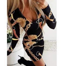 women sexy square collar five-point sleeve print single-breasted dress sexy Hip wrap skirt fashion dress Chain printed buttocks for slimming fit Dresses 5XL