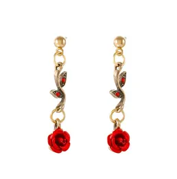 Kunst und Handwerk Retro Französisch rote Rose Blume Armband Ohrringe Anhänger Halskette Set für weibliche Frauen Damen Mädchen Persönlichkeit Earrin Otean