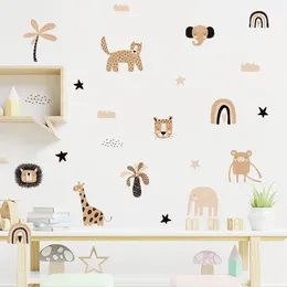 Boho Cartoon Cute Rainbow Safari Animals Star Nursery Wall Decals Art Posters Gifts Kids Room Girls Bedroom Sticker Home Decor