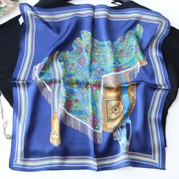 Sarongs POBING 100% Natural Silk Scarf Women Saddle Print Square Scarves Wraps Small Head Handkerchief Wholesale Hijabs 53x53CM 230613