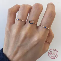 Cluster Rings Chozon 925 Sterling Silver Korea Blue Zircon öppningsring Kvinnor Lyfttemperament Engagemangsmycken