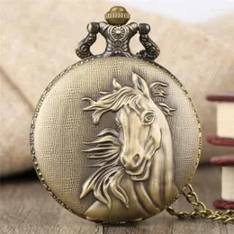 Relógios de bolso Vintage 3D Design Cavalo Número Arábico Quartzo Movimento Relógio Para Homens Feminino Colar Longo Cadeia Animal Relógio Presente Para Criança