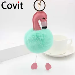 Keychains Covit Flamingo Keychain Feather Ball Pompom Key Chain Creative Fake Hair Plush Women Bag Pendant Men Car Ring Gift