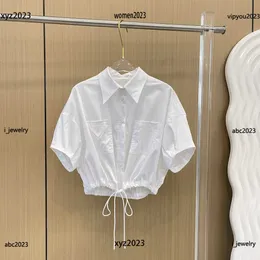 abbigliamento firmato da donna Camicia da donna con lacci in vita Camicetta da donna Taglia S-L di alta qualità Camicia con risvolto manica corta June05