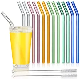 Bar Tools 12 Pcs Glass Drinking Straws Reusable Straight Curved with Cleaning Brush Ecofriendly for Cocktail Milk 230612