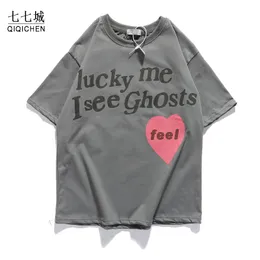 Men's T-Shirts Mens T Shirt Kids See Ghosts Oversize Tour Commemorative Printed Vintage Loose Harajuku Short Sleeve Cotton Tops 230613