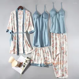 Indumenti da notte da donna Pigiama Set da donna Casual Abito in raso Abito da notte Abbigliamento da salotto Scollo a V Pigiama morbido Kimono Accappatoio Abito Lingerie Y