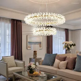 Pendant Lamps Modern LED Lustre Flower Crystal Ceiling Chandeliers Nordic Luxury Lamp Dining Living Room Hanging Light Bedroom Decor