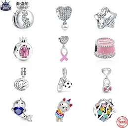 För Pandora Charms Authentic 925 Silver Pärlor Dangle Mors dag mamma Ribbon Pink Nan Cute Narwhal Bead