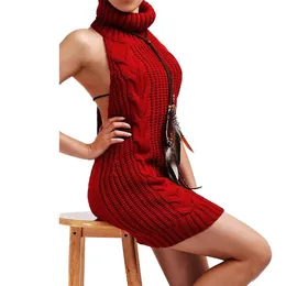 섹시한 등이없는 여자 스웨터 풀오버 민소매 터틀넥 스웨터 드레스 가을 풀오버 코스프레 여자 니트 스웨터 조끼