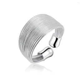 Cluster Rings 925 Sterling Silver Fashion Geometric Finger for Women Multi-Line Opening Charm smyckespresent