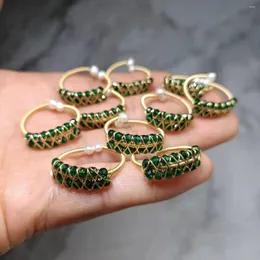 Cluster Rings Natural Stone Green Spinel Bead For Women Handmade Adjustable Quartz Wire Winding Vintage Charm Jewelry Gift