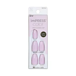 imPRESS Color Long-Lasting Medium Coffin Press-On Nails, Solid White, 30 Pieces