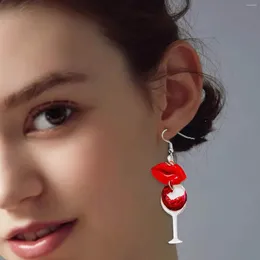 Stud Earrings Fashion For Women Valentine's Day Sexy Red Lips Wine Bottle Lipstick High Heels Acrylic Dangle