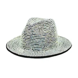 Chapéu Fedora de strass para homens e mulheres com aba larga de feltro de lã Jazz chapéus feitos à mão com crachás chapéu de festa 253V286J