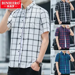 Men's Casual Shirts BINHIIRO Men's Short Sleeved Shirt loose Plaid Shirt Classic Trend Breathable Slim Shirt Summer Handsome Fashion Lapel Top 230613