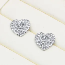 18K Altın Kaplama Lüks Marka Tasarımcıları Çift harfli Saplama Klipsini Clip Chain Geometrik Kadın Kalp Kiri Kristal Rhinestone İnci Küpe Düğün Partisi Jewerlry Hediyeler