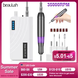 Nail Art Kit Beaulush 35000 RPM Drill Machine Levigatrice elettrica ricaricabile per gel Rimozione di attrezzature per manicure professionali 230613