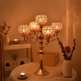 5-arm Gold Crystal Candelabra Candle Holder Table Decor Centerpieces For Wedding Home Party Holiday Event Decoration D003