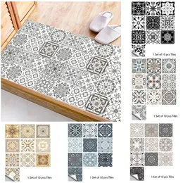 10pcs Retro Pattern Matte Surface Tiles Sticker Transfers Covers for Kitchen Bathroom Tables Floor Hard-wearing Art Wall Decals