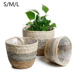 Storage Baskets Handmade Woven Basket Toy Organizer Wicker Rattan Seagrass Laundry Plant Flower Pot For Home Garden SM L 230613