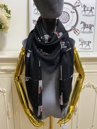 Women's square scarf scarves shawl 100% cashmere material black print letter pattern size 130cm - 130cm