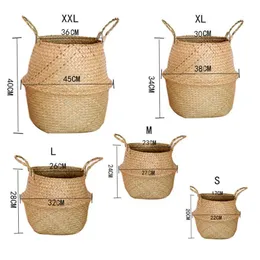 Förvaringskorgar Seagrass Wickerwork Basket Rattan Hanging Flower Pot Dirty Tvätt Hamper Drop 230613