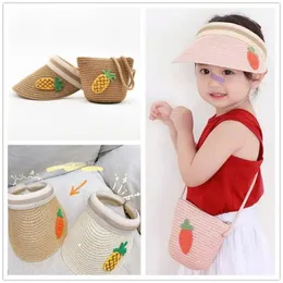 Caps Hats Summer Empty Top Straw Hat Boys and Girls Cute Children Big Eaves Cap with Fashion Bag Outdoor Outing Sun 230613