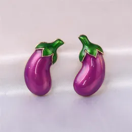 Studörhängen elegant söt lila aubergine emalj mode växt smycken små kvinnor
