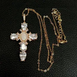 Charms 17.5"Shell pearl Cubic Zirconia micro pave Necklace Virgin Mary Cross Pendant necklacereligious style for women girl 230613