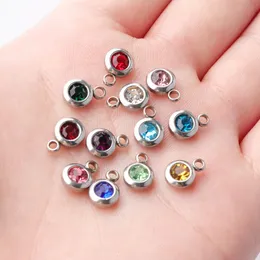 Lockets 60PcsLot Stainless Steel Birthstone Charms 65mm s Month For DIY Jewelry Making Necklace 230612