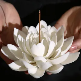 Other Home Garden Ceramic White Lotus Incense Decor Stick Holder Buddhist Aromatherapy Censer Use In Office Teahouse 230613